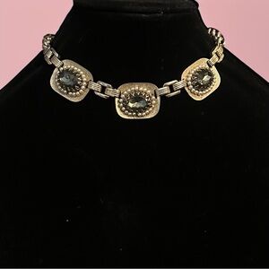 Vintage Judy Lee chunky olive rhinestone and pearls necklace